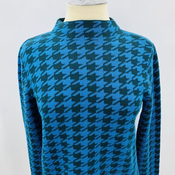 Ann Taylor Sweater Women’s Small Houndstooth Mock Neck Teal & Green Cotton Blend - Picture 5 of 11